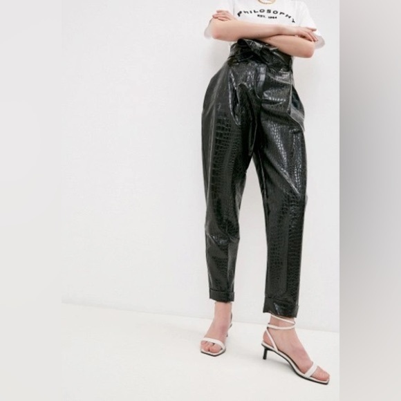 New! Amanda Uprichard Croc-Embossed Faux Leather Beekman Pants 🖤 XS - Picture 7 of 12